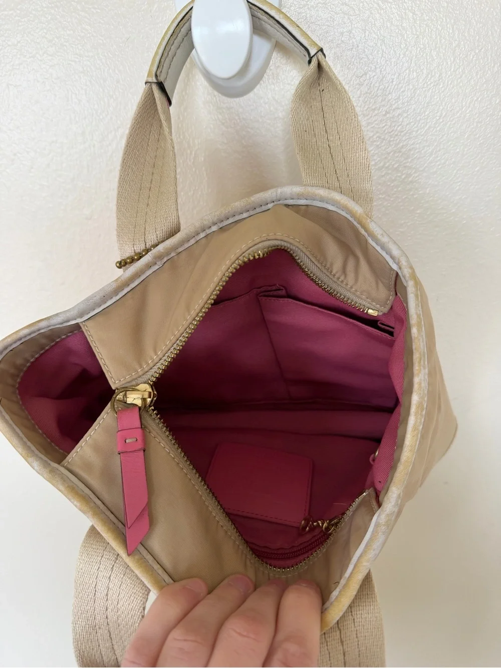 COACH MINI TOTE Brown Leather Accents - Tan & Bright Pink F10694